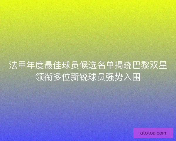 法甲年度最佳球员候选名单揭晓巴黎双星领衔多位新锐球员强势入围